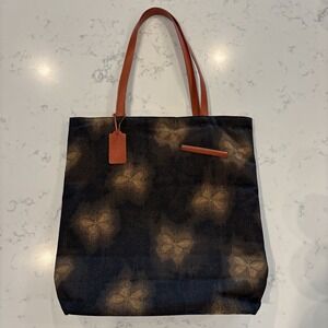 Mario Hernandez Bag Purse Fabric + Leather Butterflies Print Black Gold 15x15